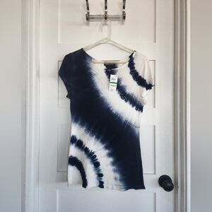 INC International Concepts Blue and White Cap Sleeve Tee